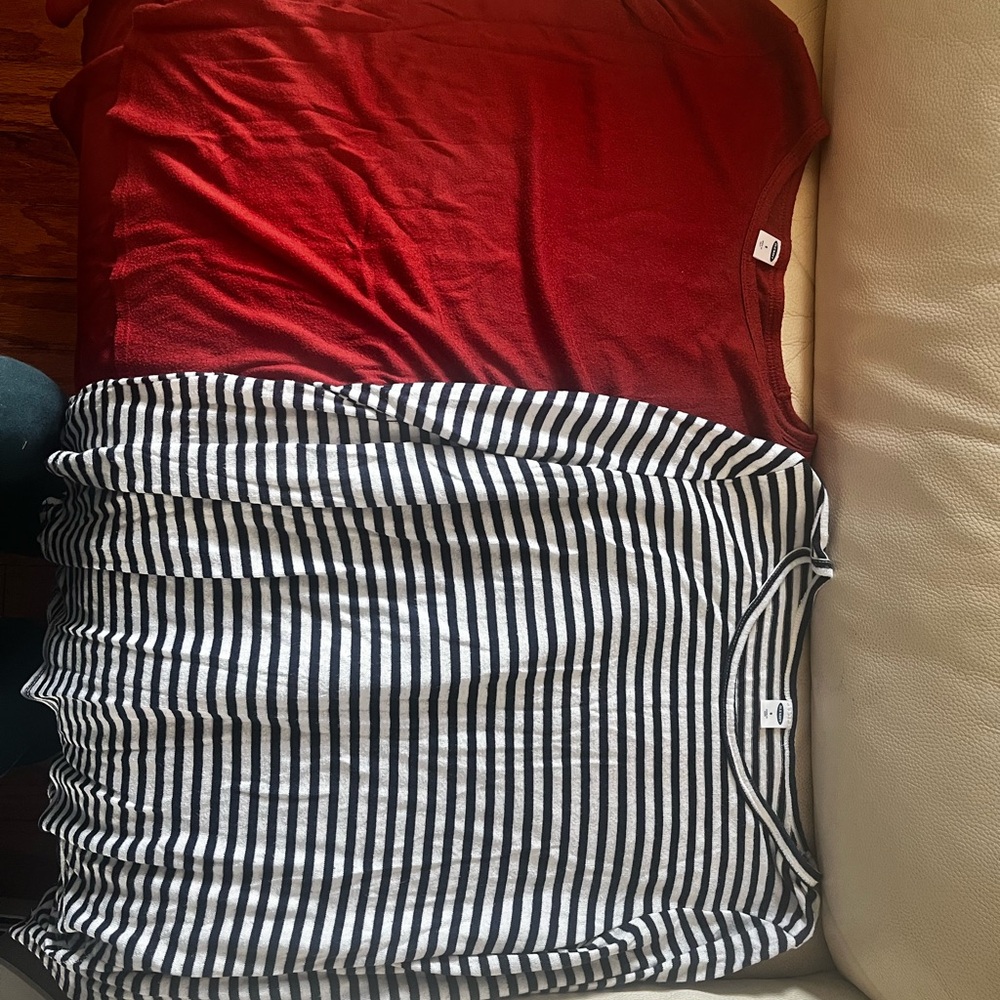 Old Navy burnt orange and Blue Striped Crew Neck Sweater